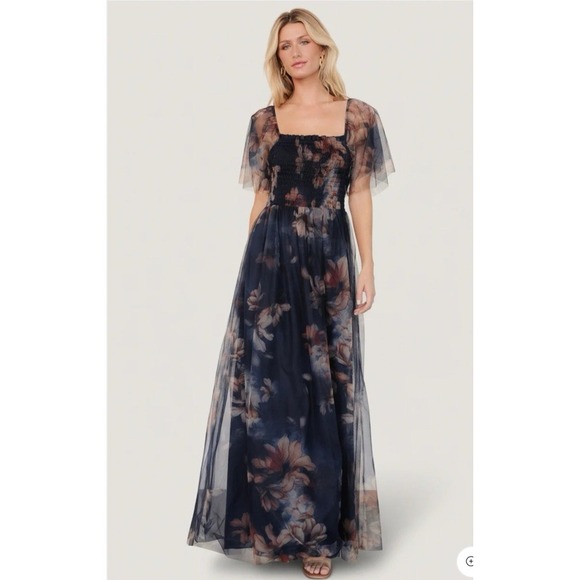 Baltic Born Dresses & Skirts - Baltic Born Cassandra Tulle Maxi Dress Dark Blue Floral SZ xl Ethereal Romantic